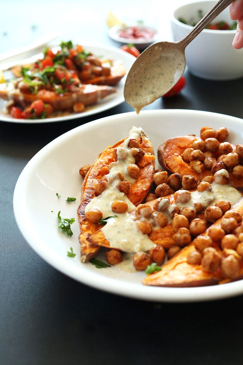 Mediterranean baked sweet potatoes from Minimalist Baker