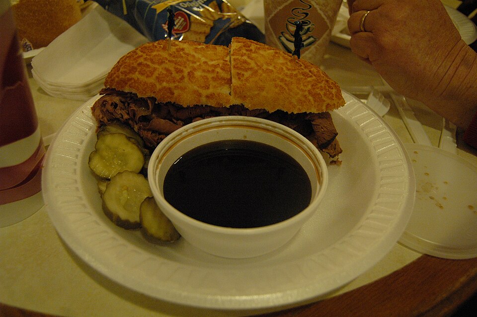 French dip sandwich with pickles at Circus Circus Reno in Reno, Nevada