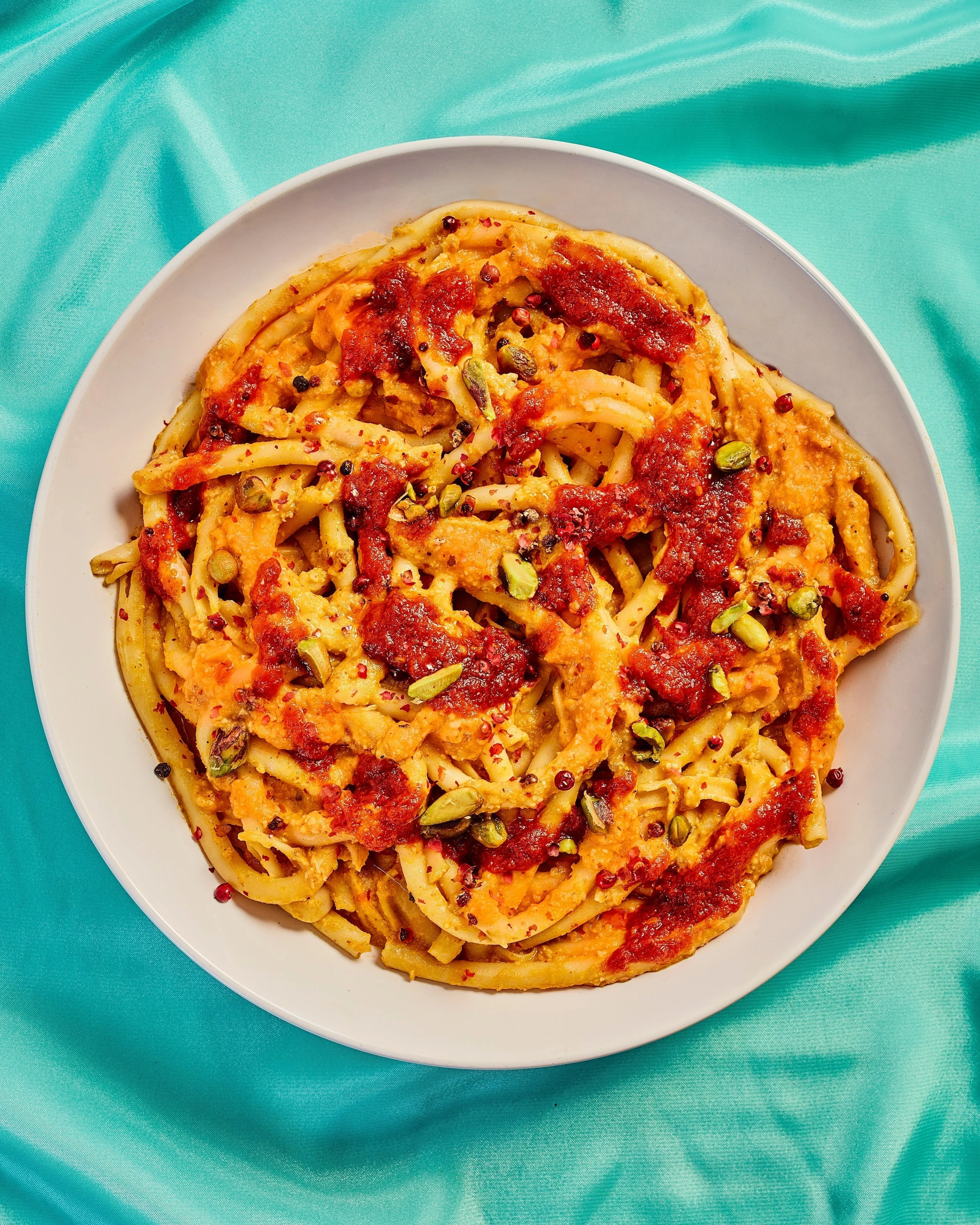 Achaari butternut squash linguine, made with Tomato Achaar from Brooklyn Delhi