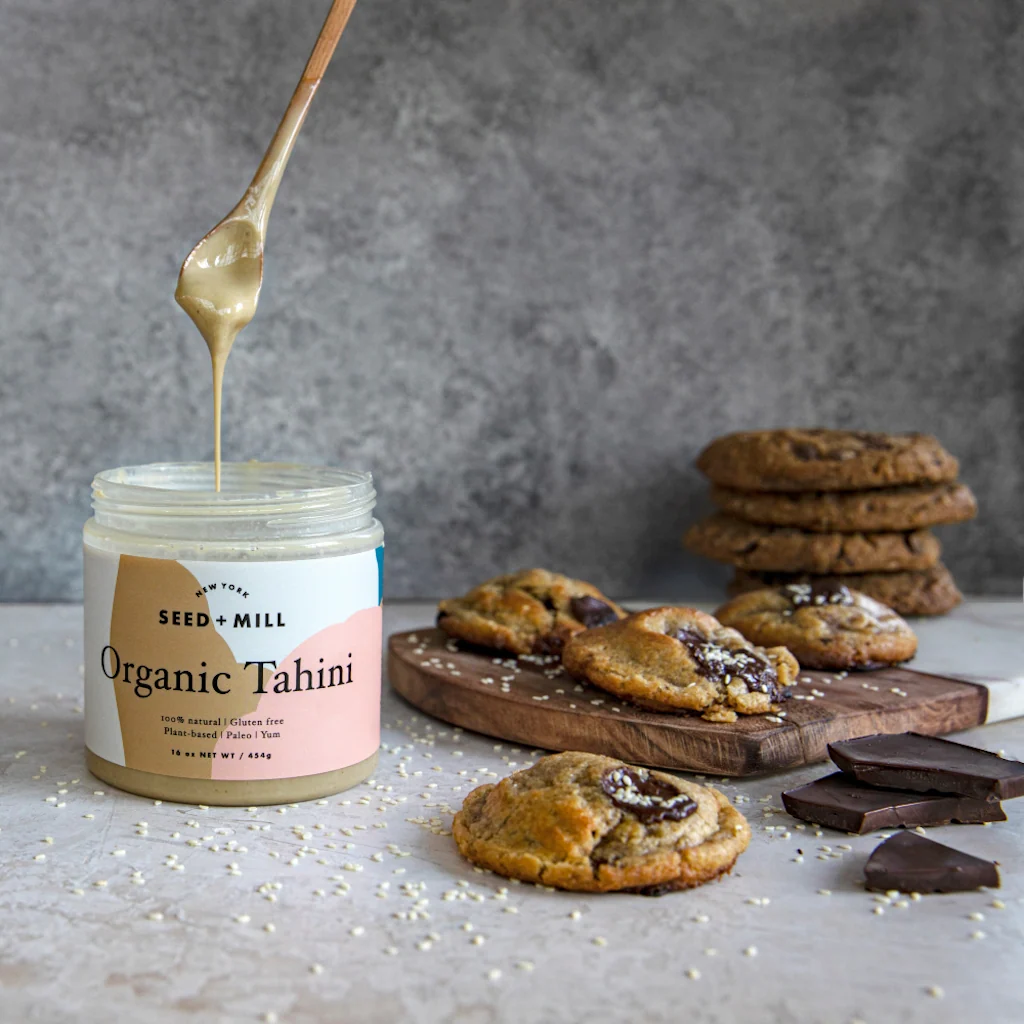 Tahini chocolate chip cookies, made with Organic Tahini from Seed + Mill